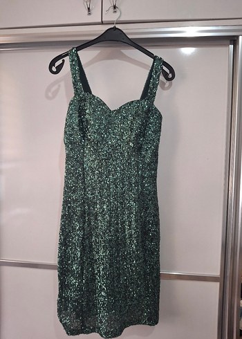 Yeşil Parlak Payetli Midi Abiye Elbise - Görsel 8