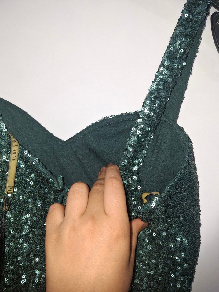 Yeşil Parlak Payetli Midi Abiye Elbise - Görsel 5