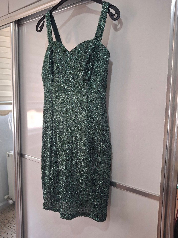 Yeşil Parlak Payetli Midi Abiye Elbise - Görsel 3