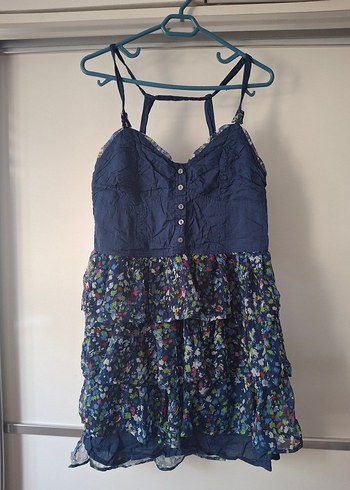 Mavi Bohem Midi Elbise, Fırfırlı, Askılı - Görsel 5