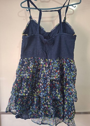 Mavi Bohem Midi Elbise, Fırfırlı, Askılı - Görsel 2