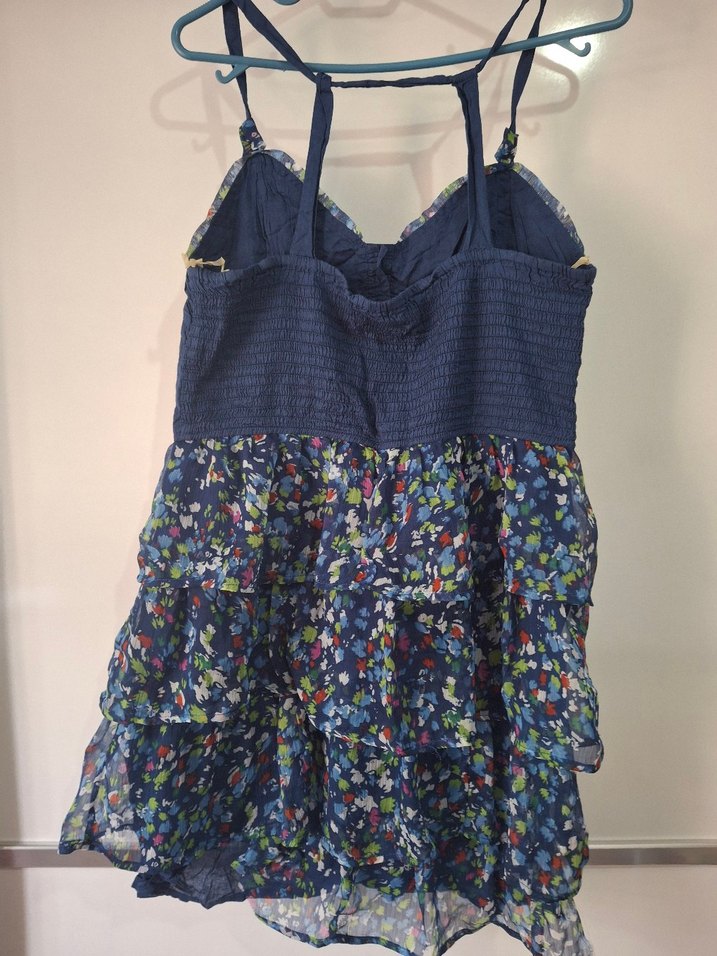 Mavi Bohem Midi Elbise, Fırfırlı, Askılı - Görsel 2