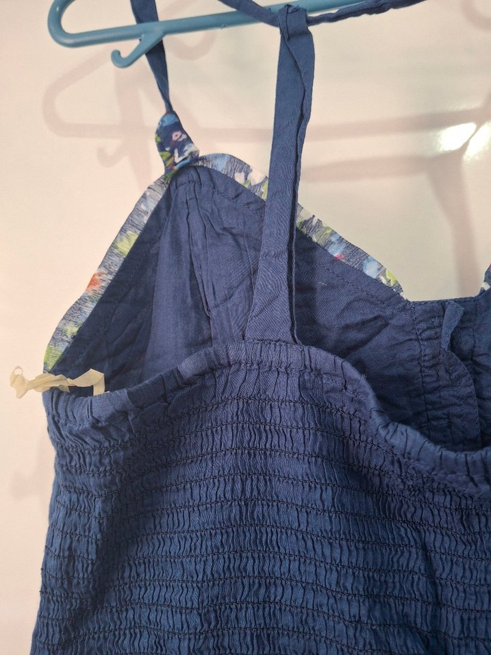 Mavi Bohem Midi Elbise, Fırfırlı, Askılı - Görsel 4