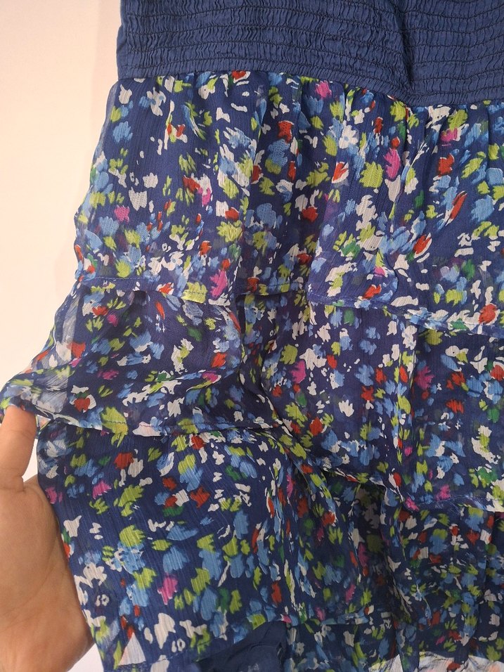 Mavi Bohem Midi Elbise, Fırfırlı, Askılı - Görsel 3