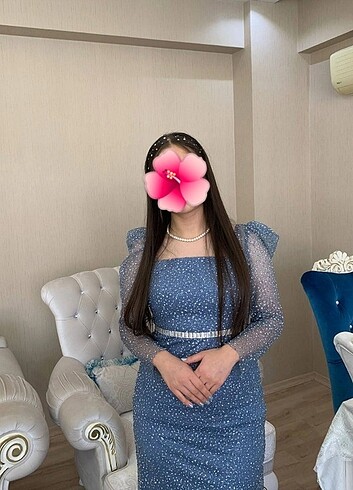 Mavi taşlı uzun abiye