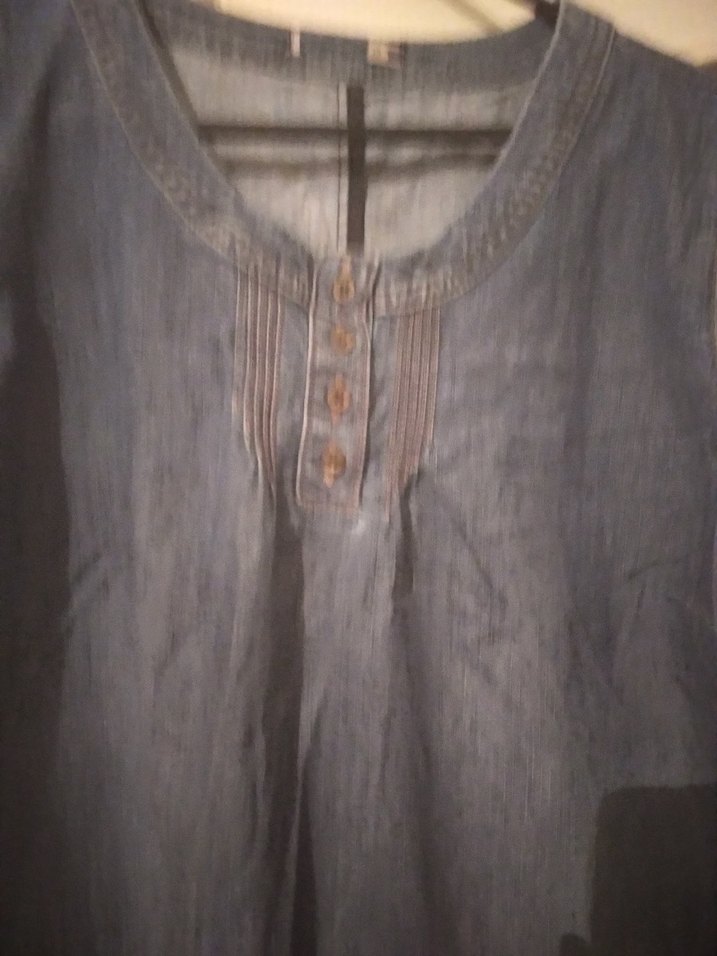 Düğmeli V Yakalı Lacivert Kot Elbise - Görsel 2