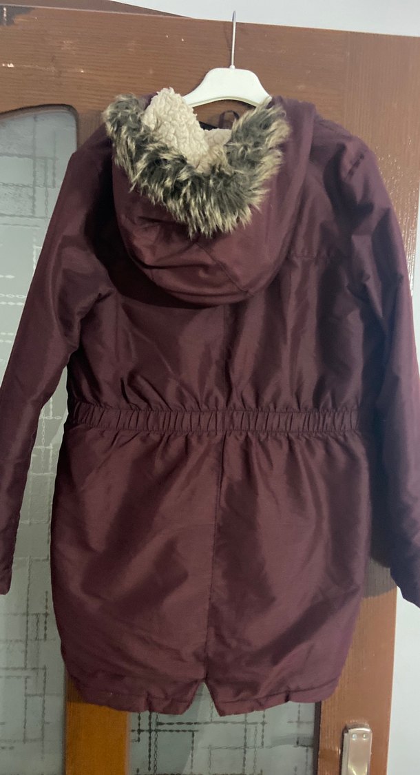 Bordo Midi çocuk mont , Düğmeli, Rahat Kesim 12-13 yaş - Görsel 2