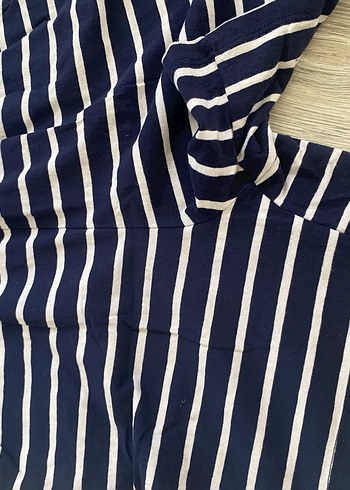 Çizgili Mavi Kadın Kolsuz Tulum - Görsel 2