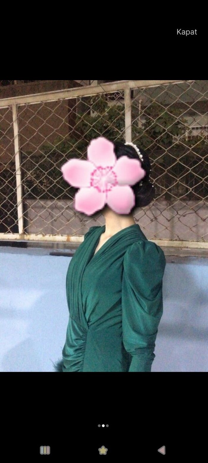 Uzun Kollu Drapeli Yeşil Abiye Elbise - Görsel 2