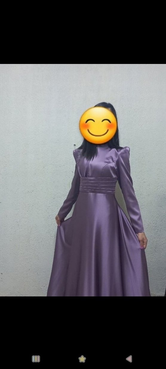 Uzun Mor Drapeli Yüksek Yakalı Abiye - Görsel 2