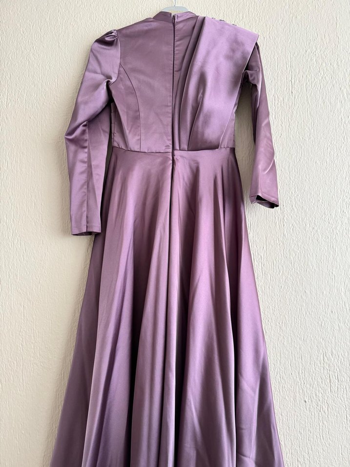 Uzun Mor Gotik Kadın Abiye Elbise - Görsel 4