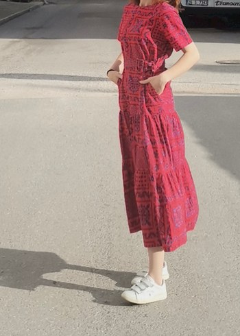 Pembe Bohem Salaş Uzun Elbise