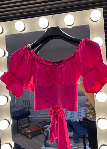 Pembe Mini Fırfırlı Straplez Bluz - Görsel 4