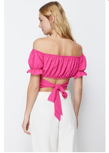 Pembe Mini Fırfırlı Straplez Bluz - Görsel 2