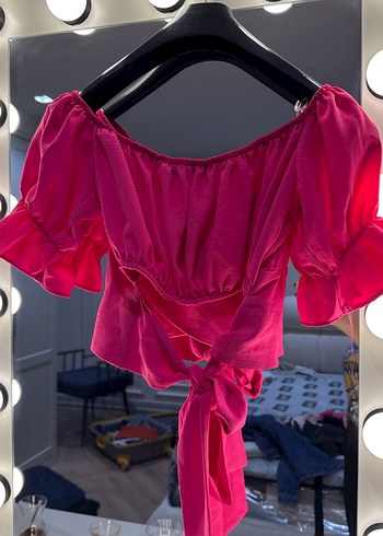 Pembe Mini Fırfırlı Straplez Bluz - Görsel 5