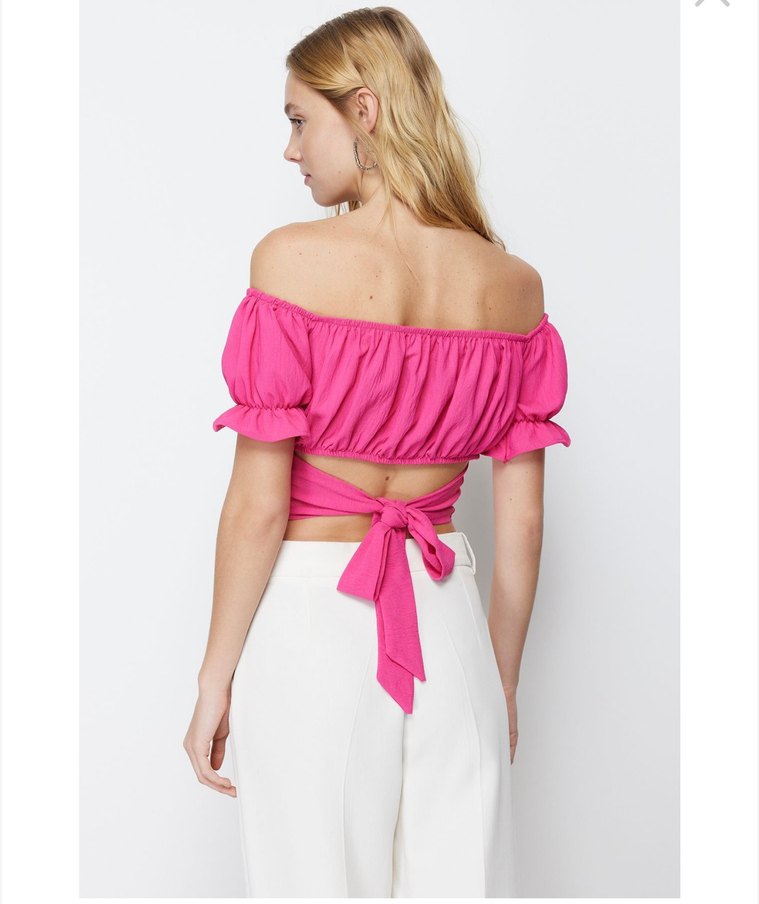 Pembe Mini Fırfırlı Straplez Bluz - Görsel 2