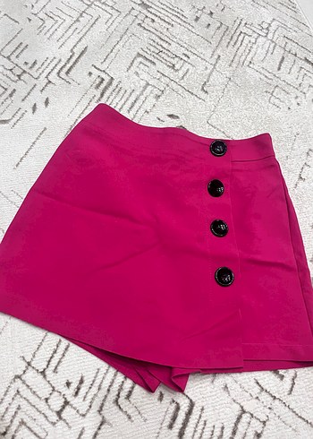 Düğmeli Pembe Mini Şort Etek