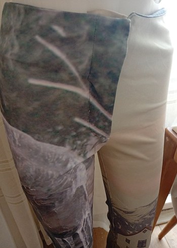 s Beden Drapeli Baskılı Street Style Kumaş Pantolon