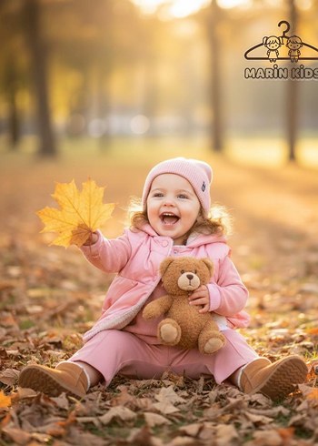 Pembe Kapüşonlu Nakışlı Kız Çocuk Mont takım - Görsel 2