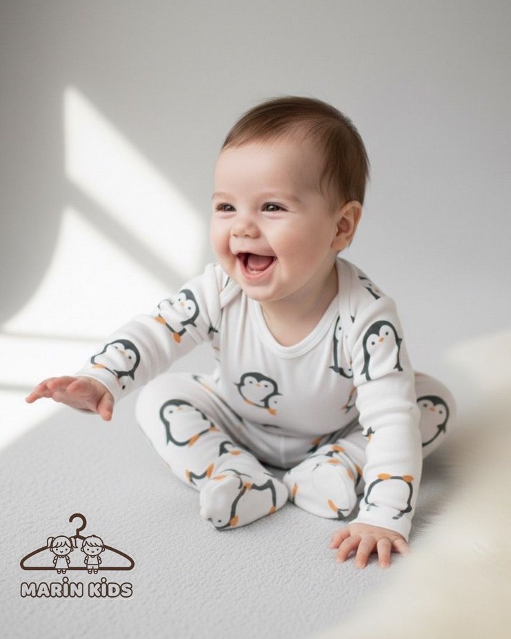 Beyaz Baskılı Uzun Kollu Bebek Tulumu - Görsel 2