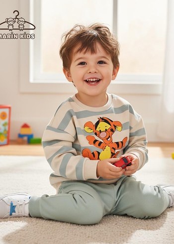 Bej Baskılı Erkek Çocuk Sweatshirt ve Eşofman - Görsel 2