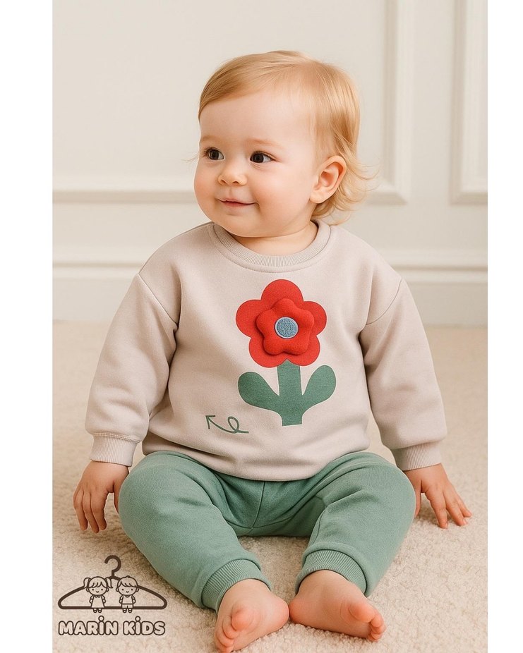 Bej Baskılı Kız Çocuk Sweatshirt - Görsel 4