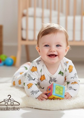 Beyaz Leopar Desenli Uzun Kollu Bebek Tulumu - Görsel 2