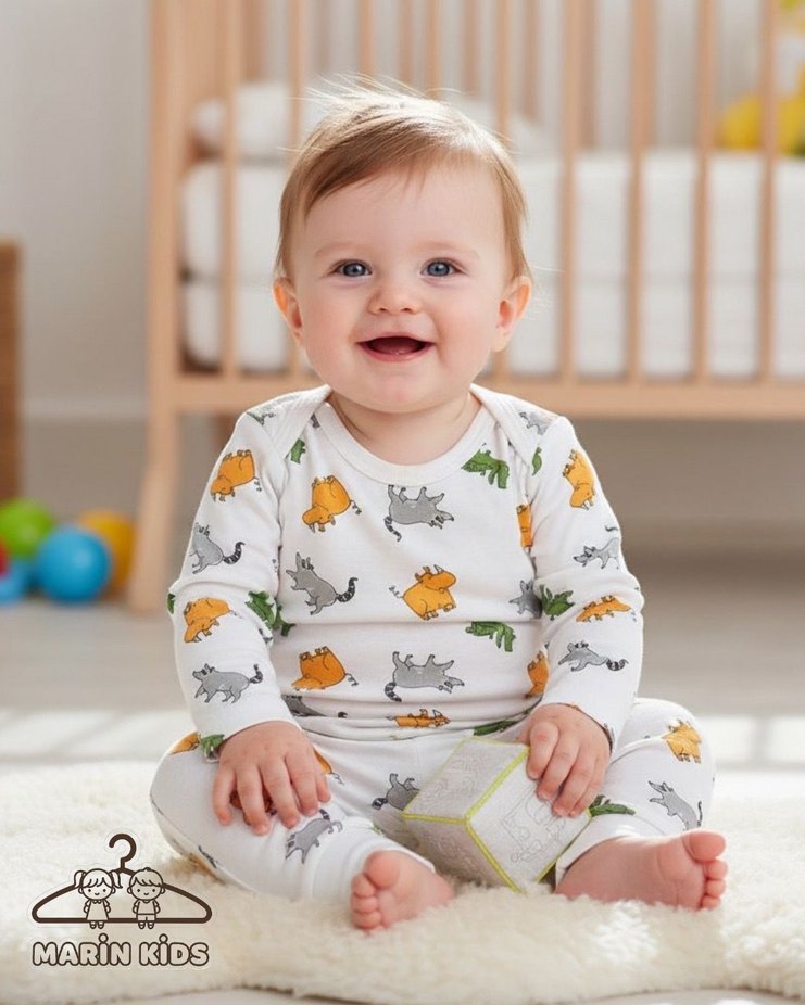 Beyaz Leopar Desenli Uzun Kollu Bebek Tulumu - Görsel 3