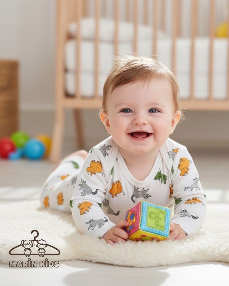 Beyaz Leopar Desenli Uzun Kollu Bebek Tulumu - Görsel 2