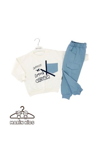 Beyaz Baskılı Pamuklu Erkek Çocuk Eşofman Takımı - Görsel 3