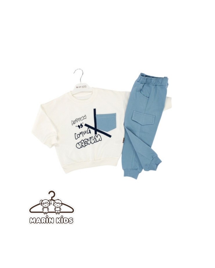 Beyaz Baskılı Pamuklu Erkek Çocuk Eşofman Takımı - Görsel 3