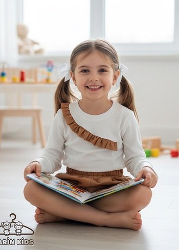 Uzun Kollu Kahverengi Bebek Kız Takım - Görsel 2