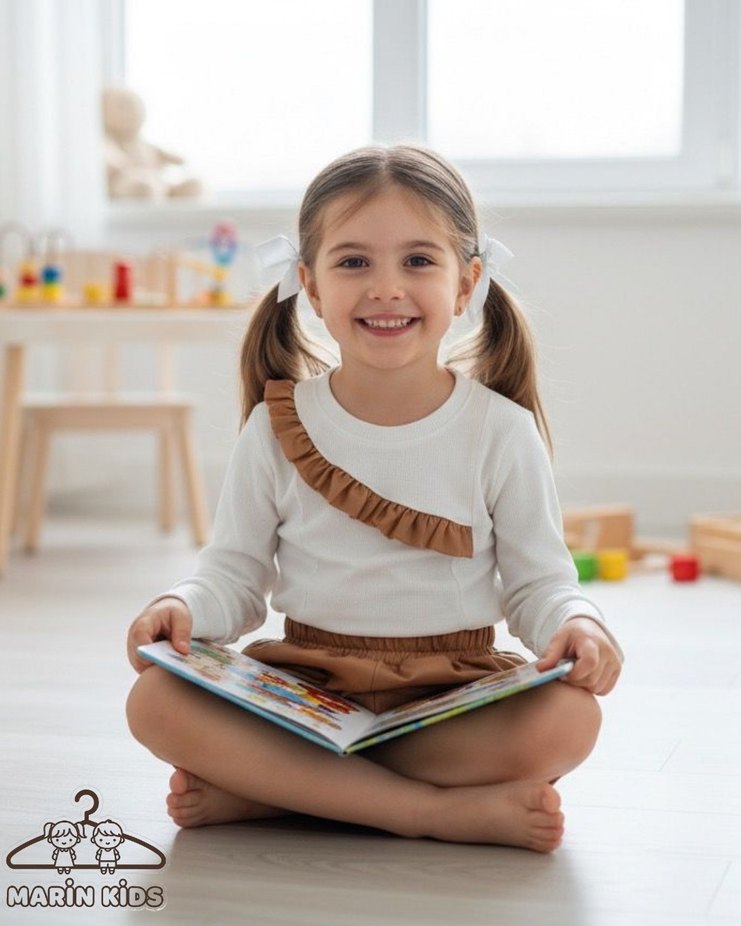 Uzun Kollu Kahverengi Bebek Kız Takım - Görsel 2