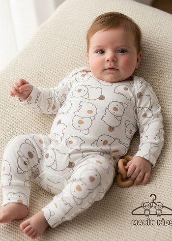 Beyaz Pamuklu Baskılı Bebek Takımı - Görsel 2