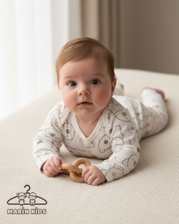 Beyaz Pamuklu Baskılı Bebek Takımı - Görsel 3