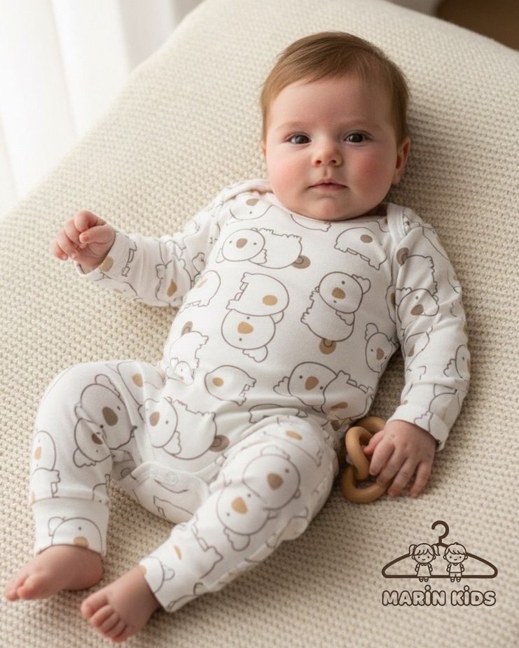 Beyaz Pamuklu Baskılı Bebek Takımı - Görsel 2