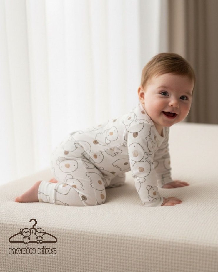 Beyaz Pamuklu Baskılı Bebek Takımı - Görsel 5