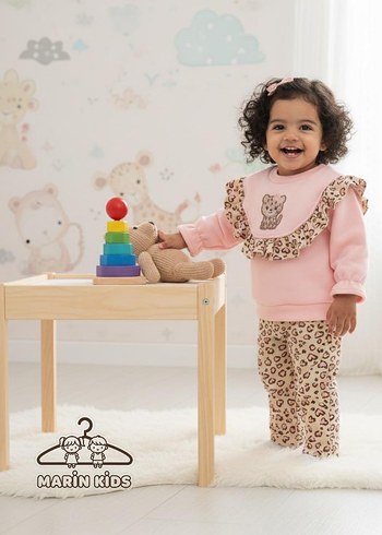 Pembe Leopar Desenli Bebek Kız Takımı - Görsel 3