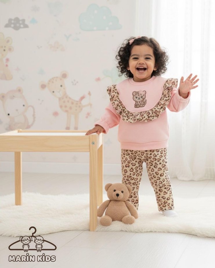 Pembe Leopar Desenli Bebek Kız Takımı - Görsel 4