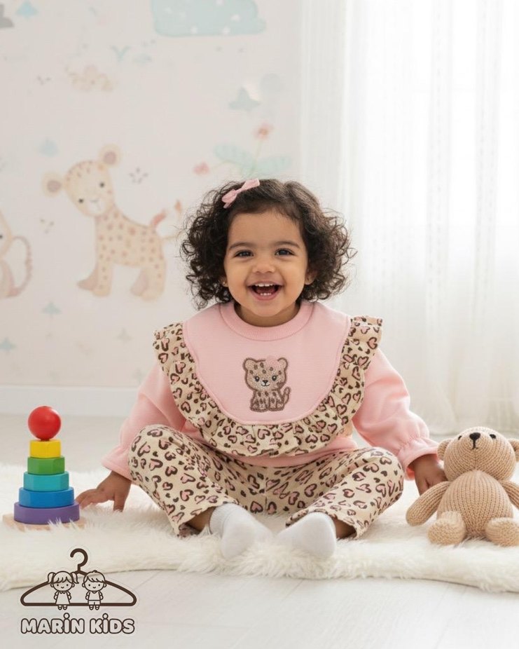 Pembe Leopar Desenli Bebek Kız Takımı - Görsel 2