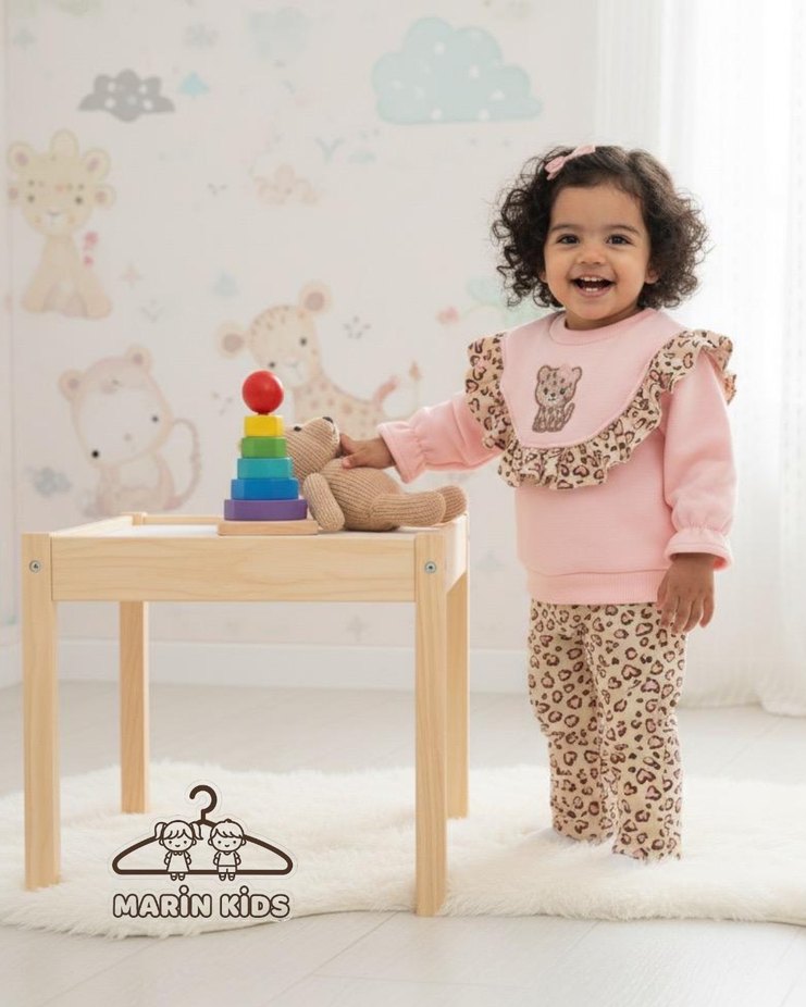 Pembe Leopar Desenli Bebek Kız Takımı - Görsel 3