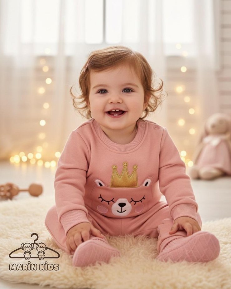 Pembe Kabartmalı Baskılı Uzun Kollu Bebek Kıyafeti - Görsel 3