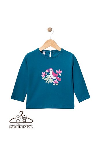 Renkli Baskılı Turkuaz Kız Çocuk Sweatshirt - Görsel 4