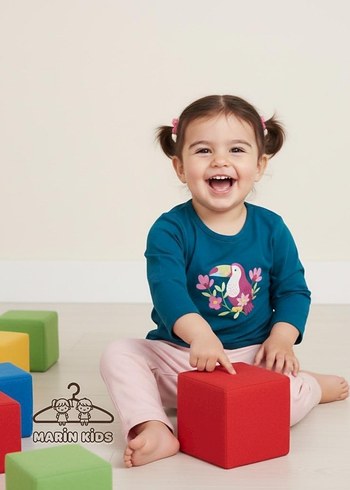 Renkli Baskılı Turkuaz Kız Çocuk Sweatshirt - Görsel 3