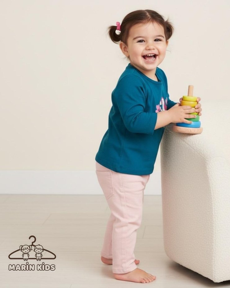 Renkli Baskılı Turkuaz Kız Çocuk Sweatshirt - Görsel 2