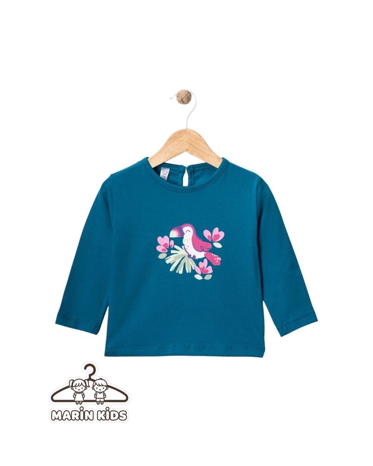 Renkli Baskılı Turkuaz Kız Çocuk Sweatshirt - Görsel 4