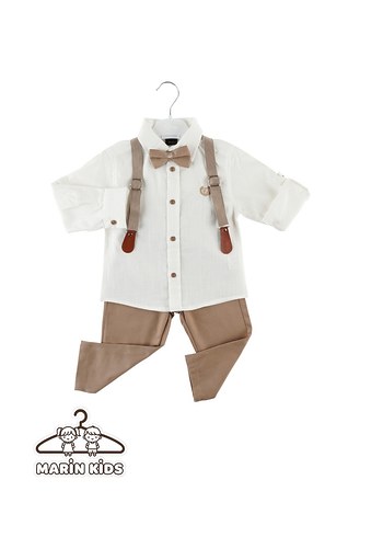 Düğmeli Kahverengi Askılı takım - Görsel 3