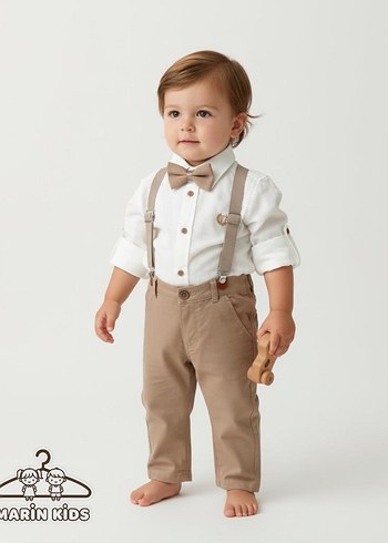 Düğmeli Kahverengi Askılı takım - Görsel 2