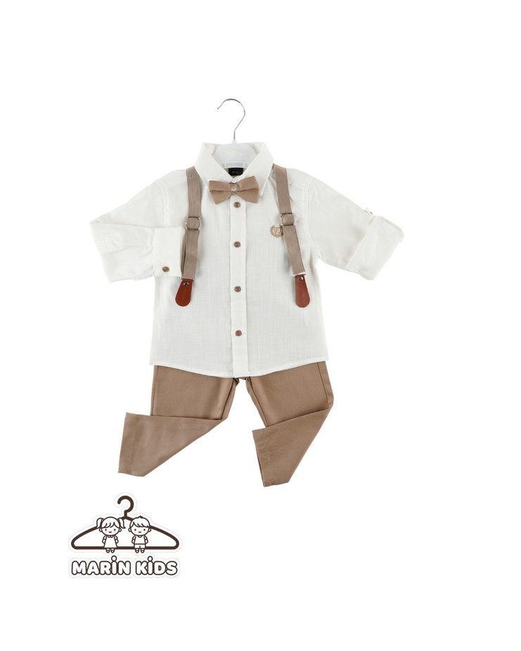 Düğmeli Kahverengi Askılı takım - Görsel 3