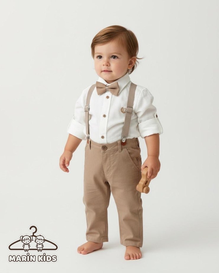 Düğmeli Kahverengi Askılı takım - Görsel 2